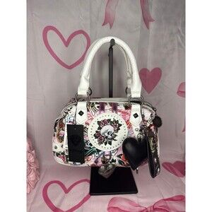 Ed Hardy Metallic Pink Floral Skull Satchel Handbag, Viral